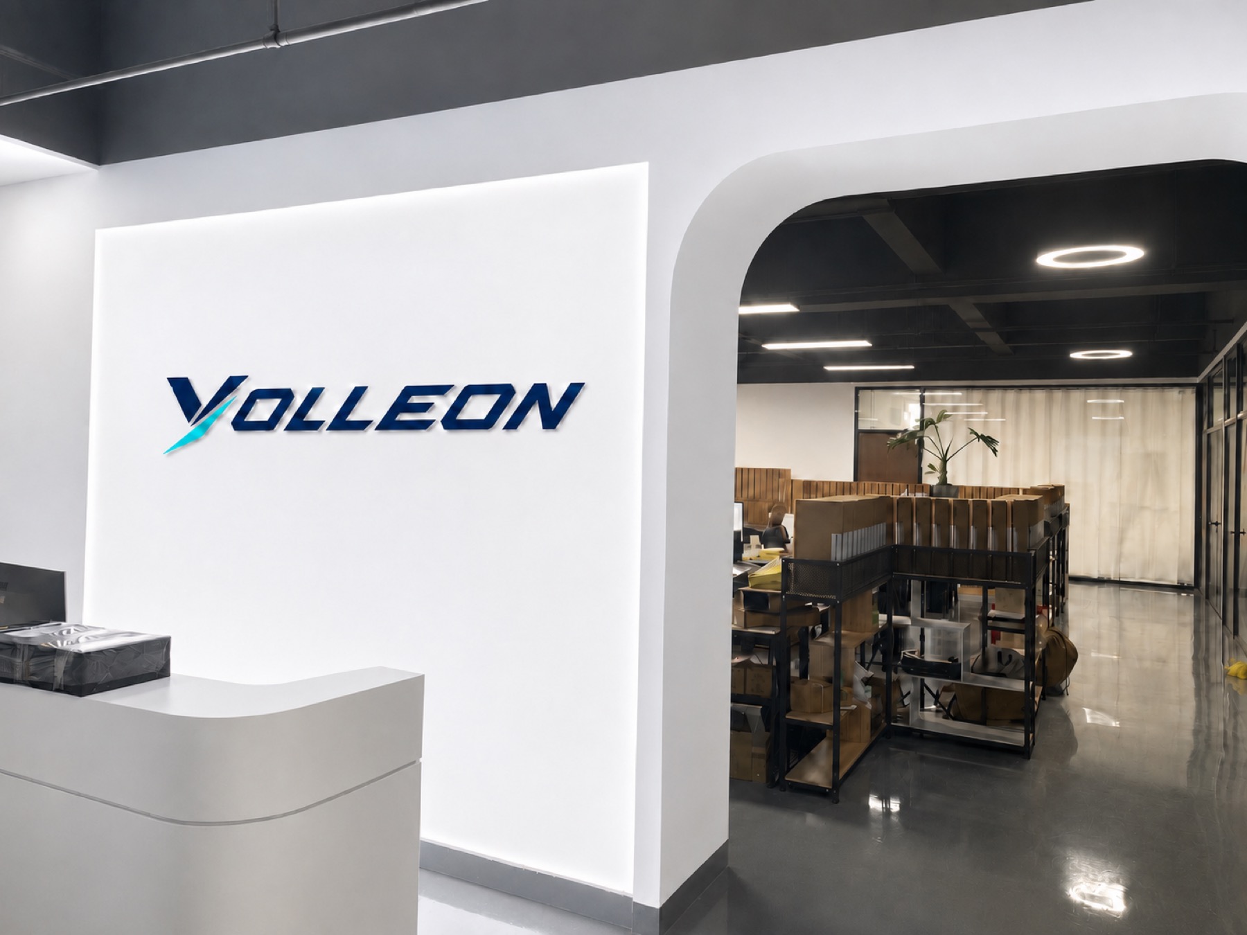 Volleon reception area with company logo in Dongguan office